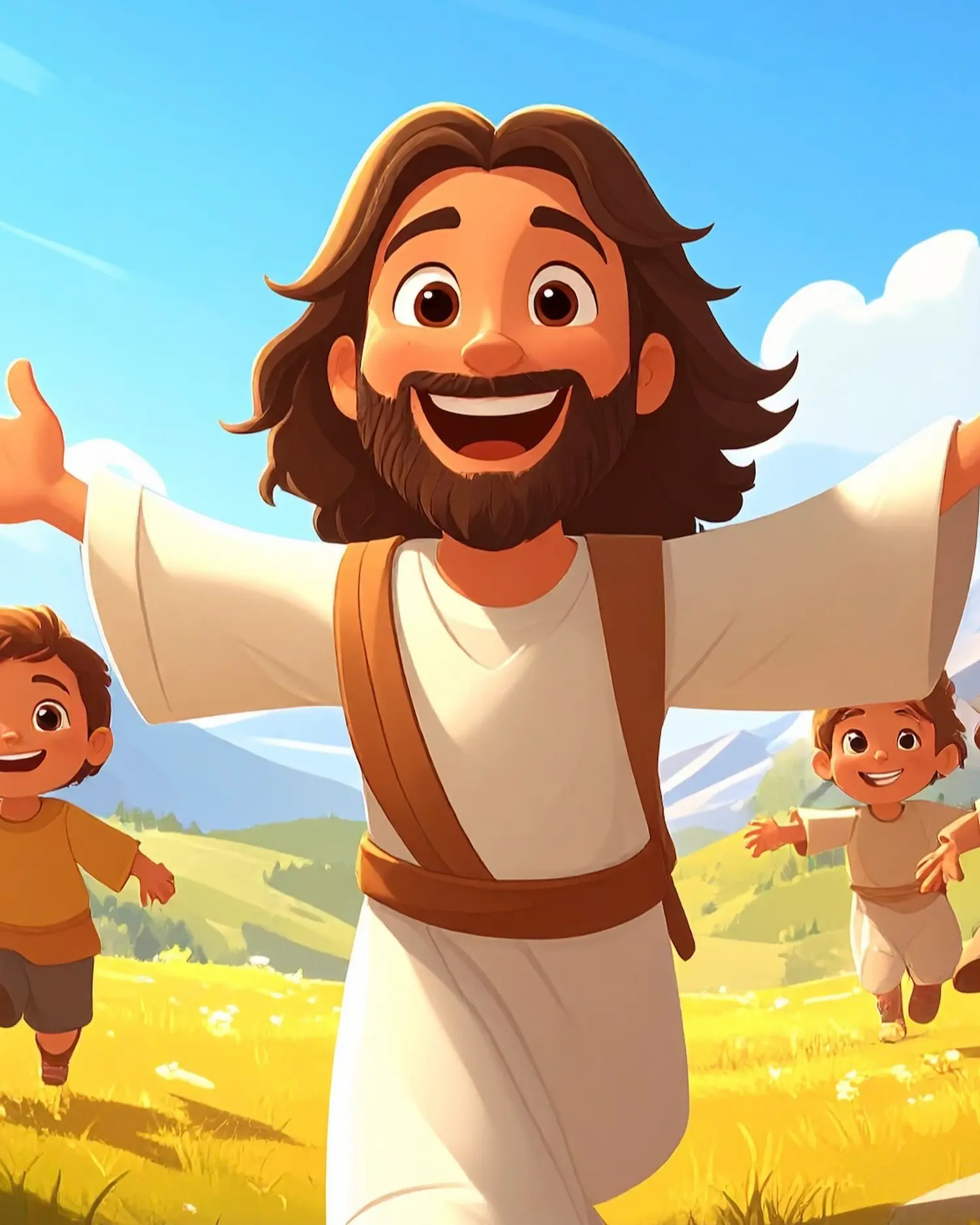 Illustration of Jesus welcoming children with open arms